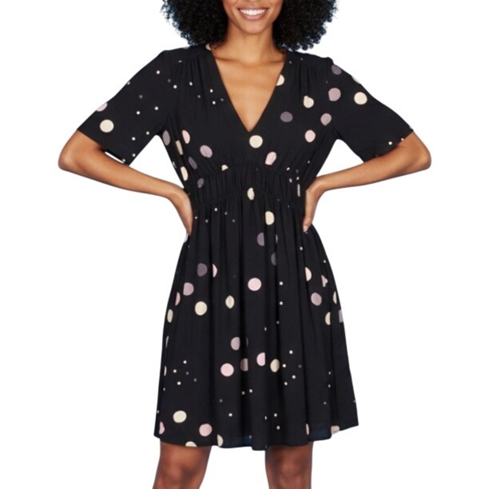 HD In PARIS Anthropologie Black CREPE V-Neck POLKA DOT Smock FELICITY DRESS Sz 6